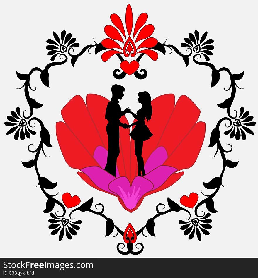 Black Silhouette Of A Loving Couple On A Heart