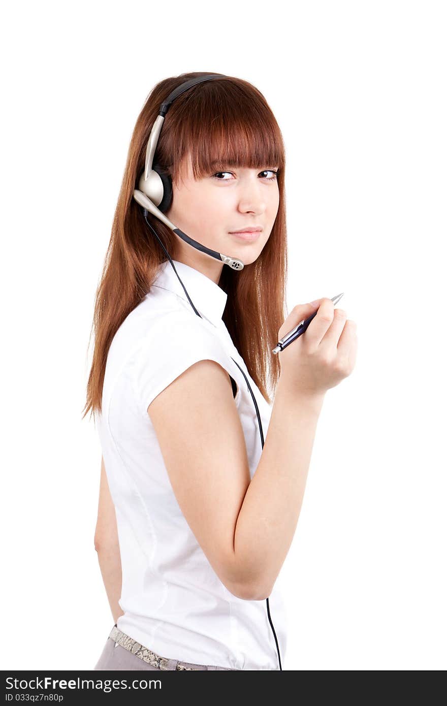 The beautiful girl with ear-phones for Skype. The beautiful girl with ear-phones for Skype