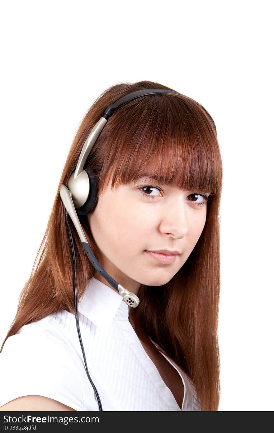 The beautiful girl with ear-phones for Skype. The beautiful girl with ear-phones for Skype