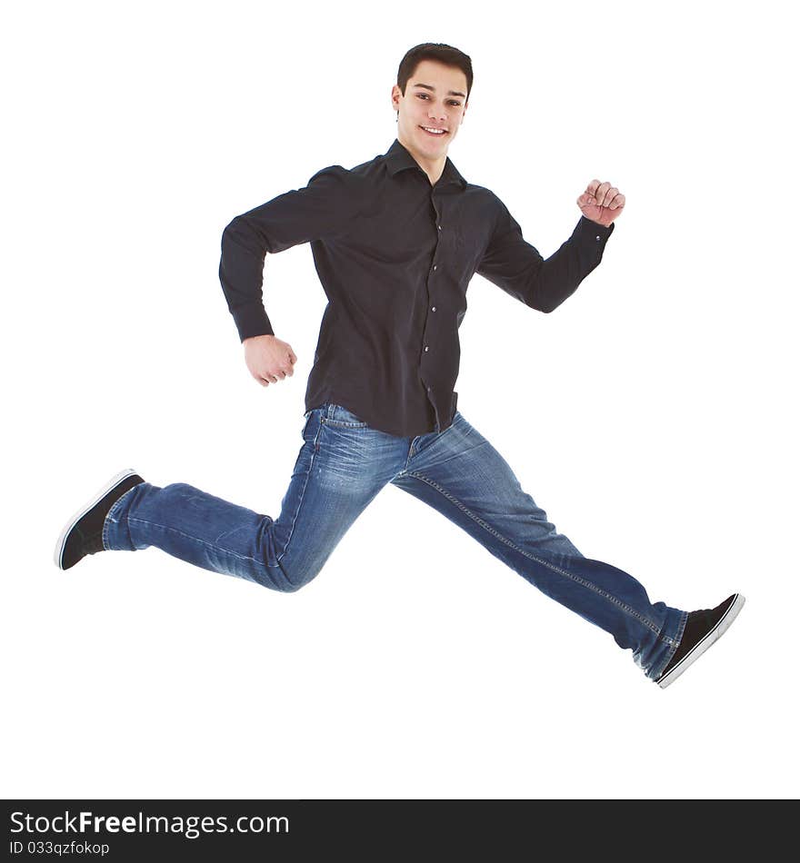 Young fresh happy man jumping