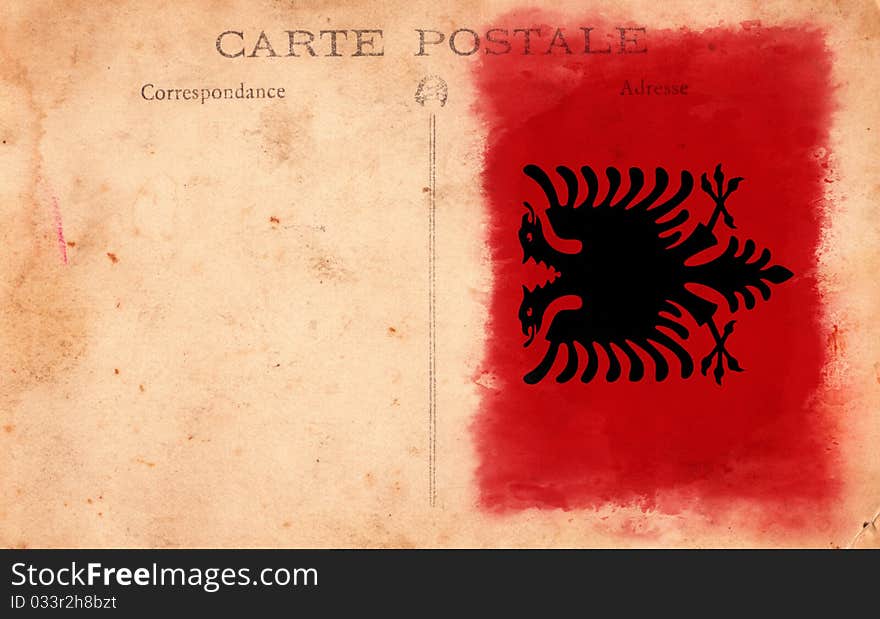 Old Vintage Grunge Postcard Albania Flag