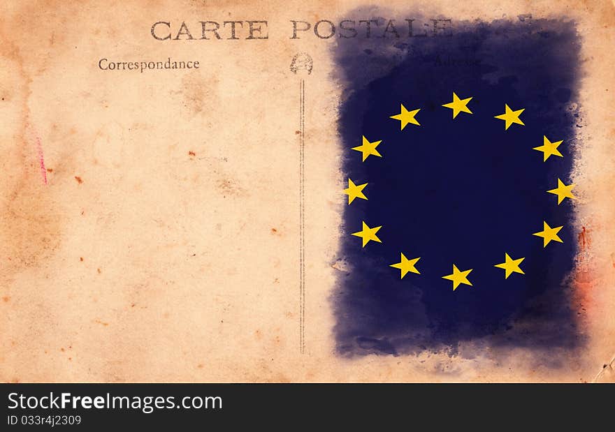 Old Vintage Grunge Postcard European Union Flag