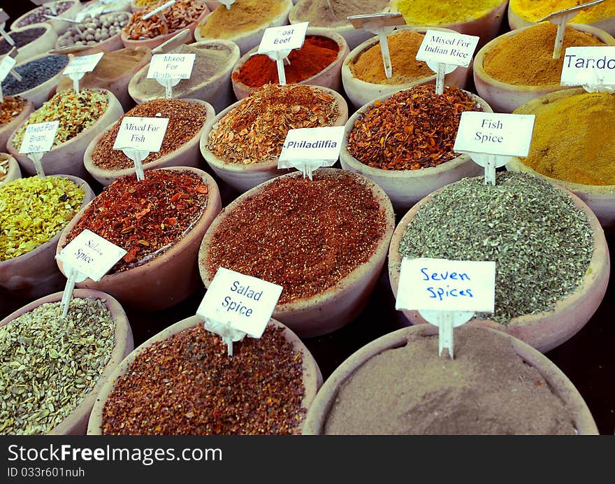 Colorful spices of different types