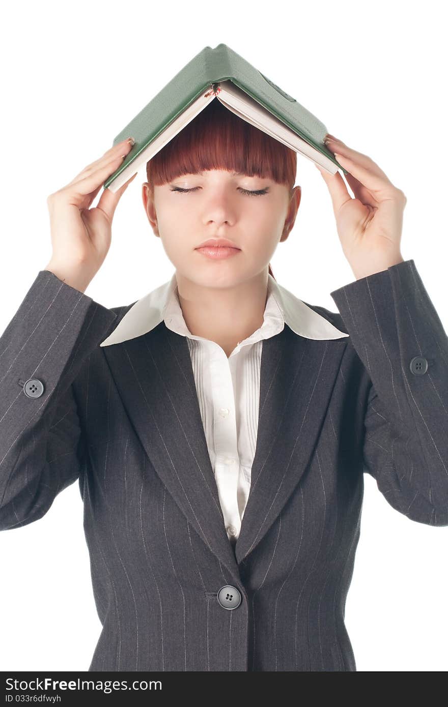 Youing tired business woman with notebook