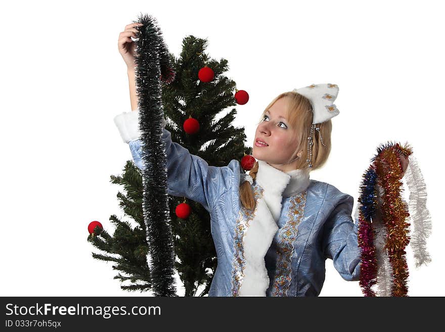 A young woman in costume of Snow Maiden