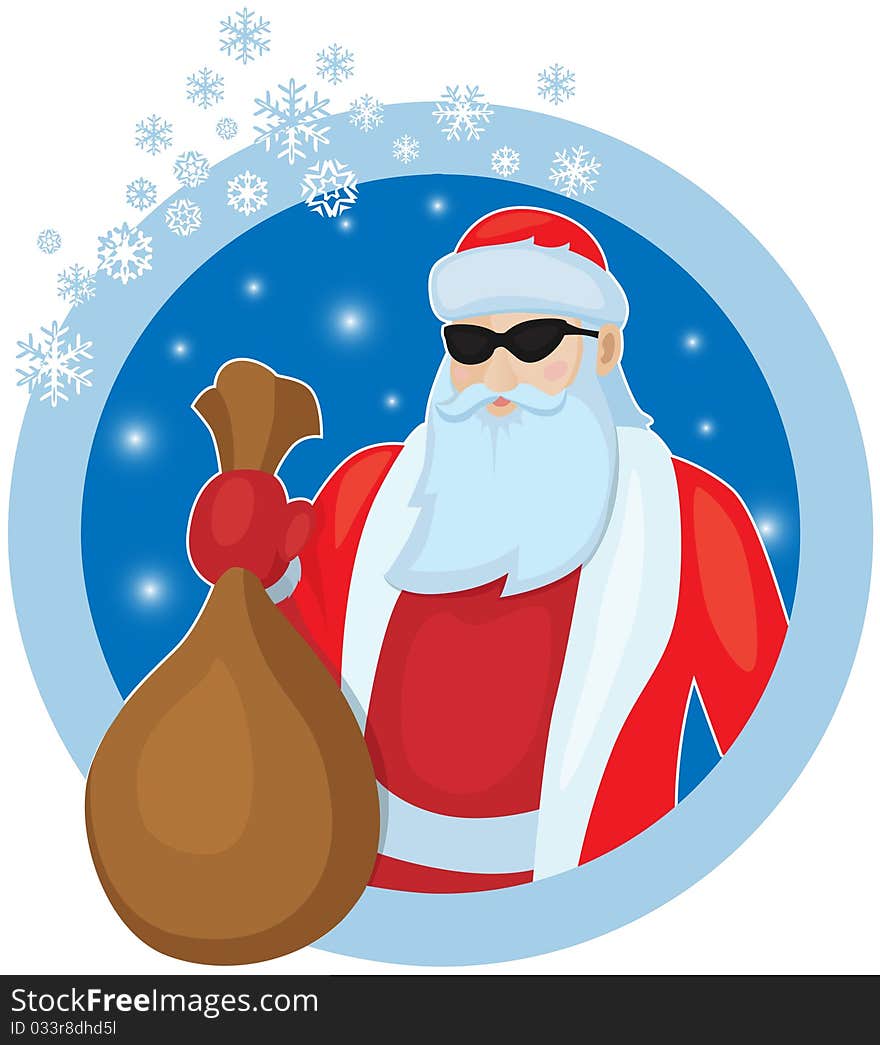 Severe Santa Claus with a bag of gifts in hand. Severe Santa Claus with a bag of gifts in hand