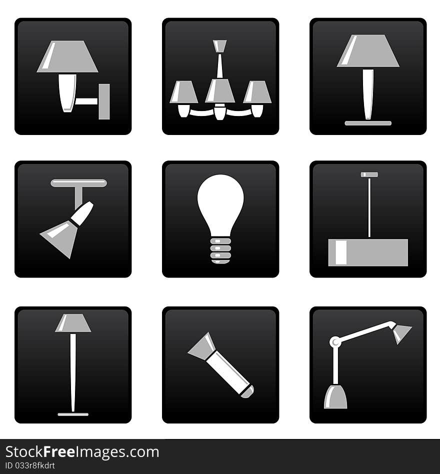 Vector lamp chandelier icons set. Vector lamp chandelier icons set