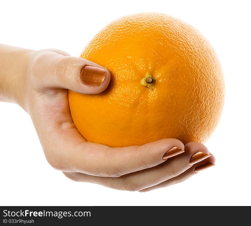 Orange in a hand