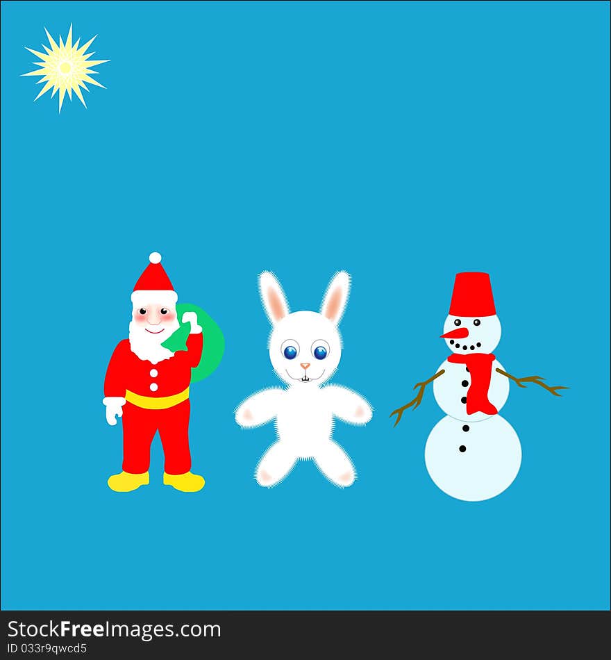 Santa with hare and snowman