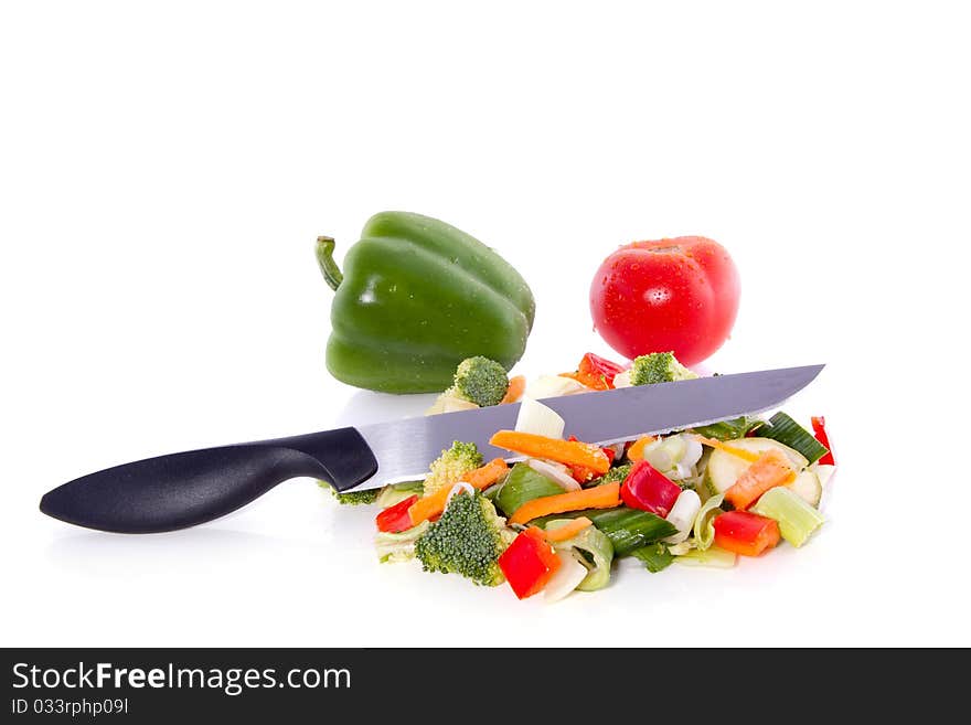 Cut Vegetables With A Knife On Top