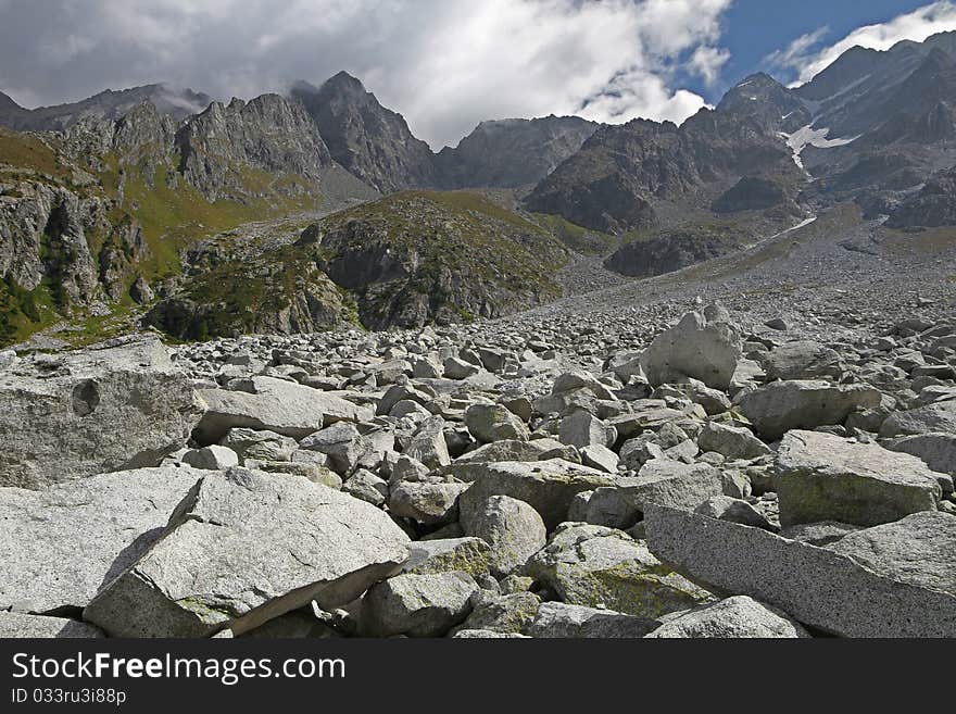 Sea of stones. A sea of big stones under Galinera Pass, 2320 meters on the sea-level, Brixia province, Lombardy region, Italy