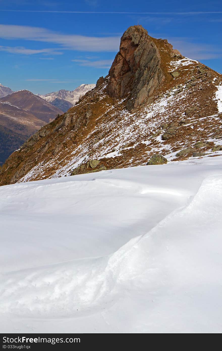 Piz-Tri Peak at 2308 meters on the sea-level. Brixia province, Lombardy region, Italy