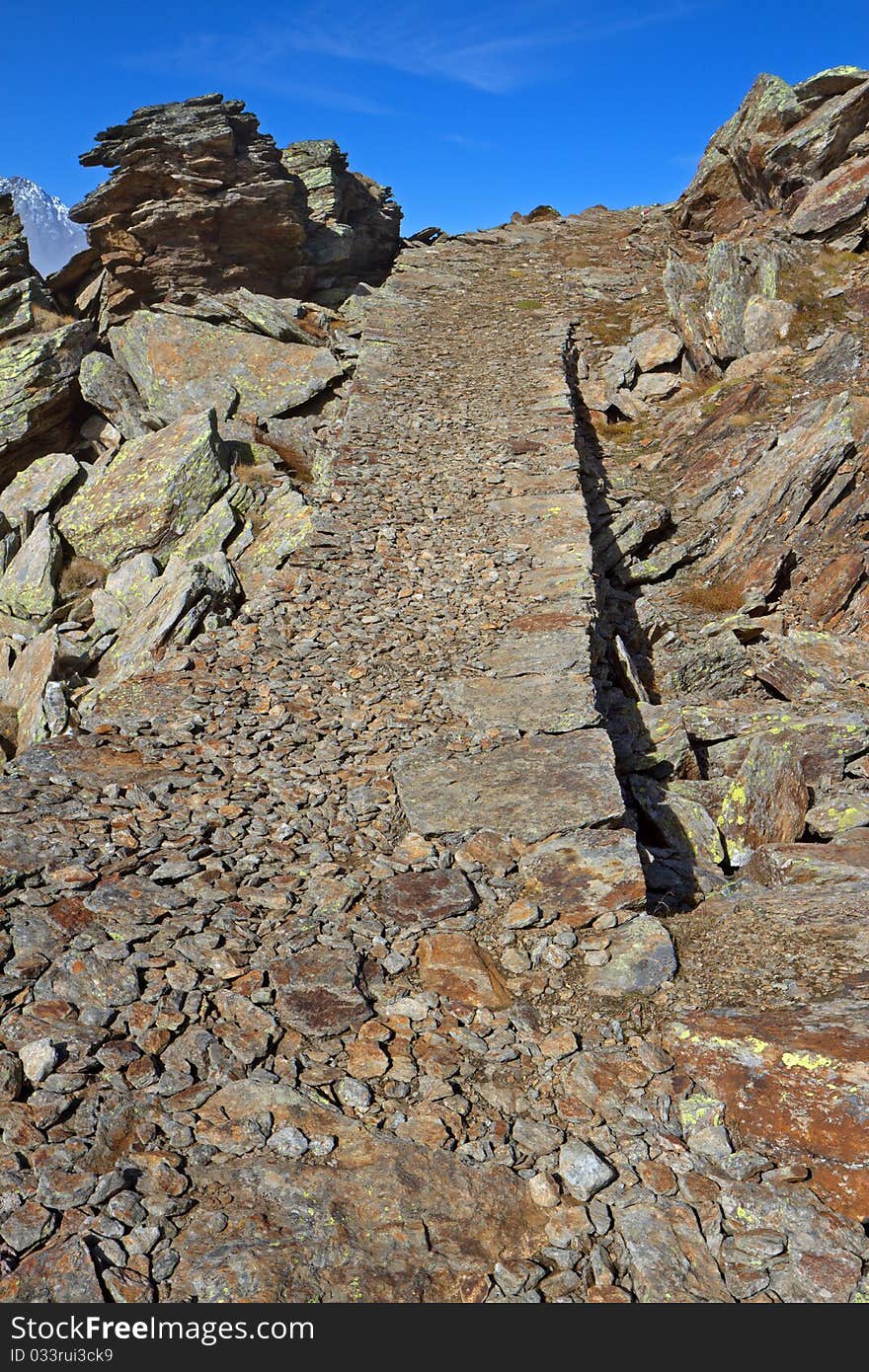 Track of the first global war for Graole Pass at 2810 meters on the sea-level. Brixia province, Lombardy region, Italy