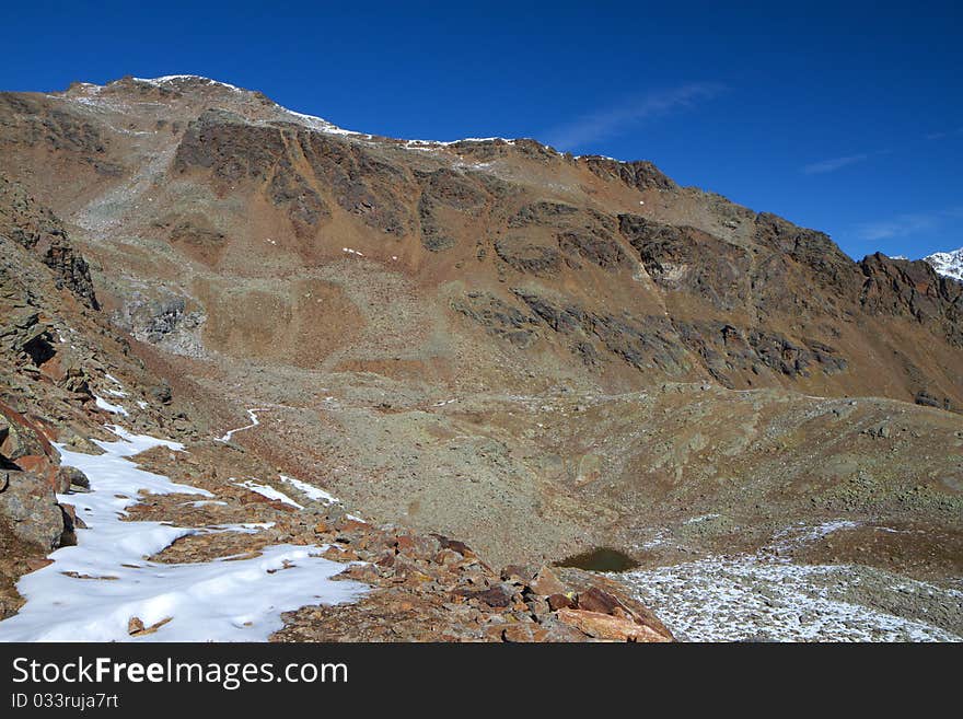 Track of the first global war for Graole Pass at 2810 meters on the sea-level. Brixia province, Lombardy region, Italy