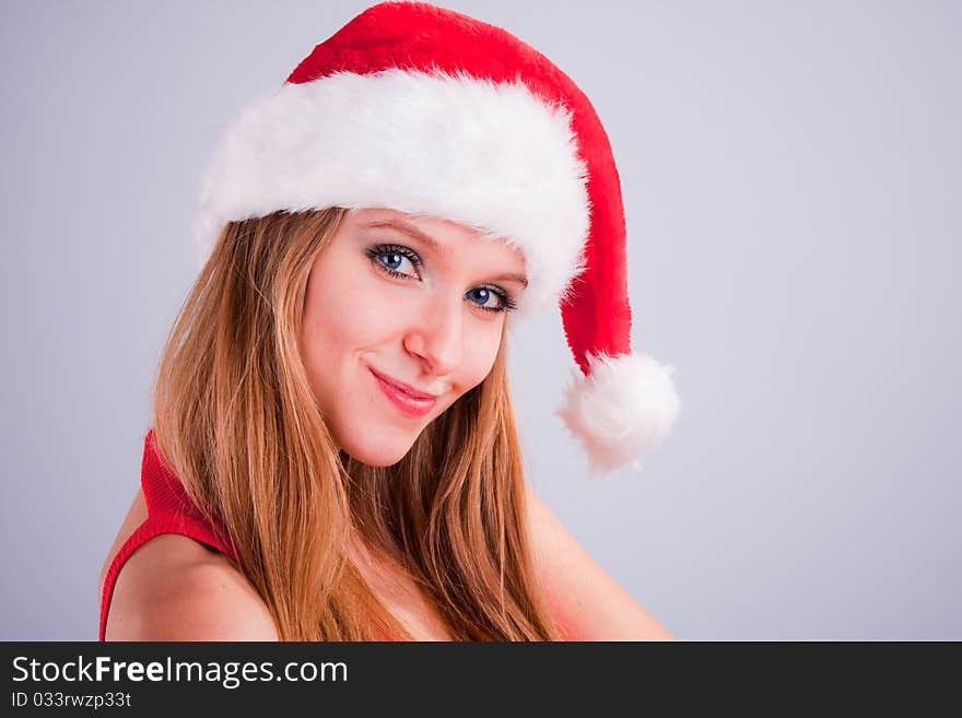 Christmas girl in the Santa Claus hat