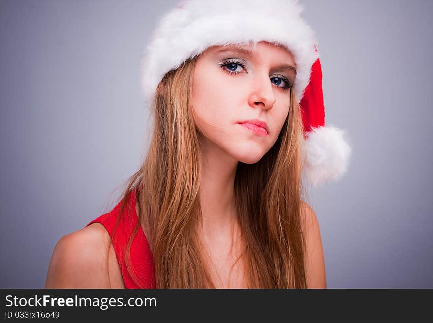 Christmas girl in the Santa Claus hat