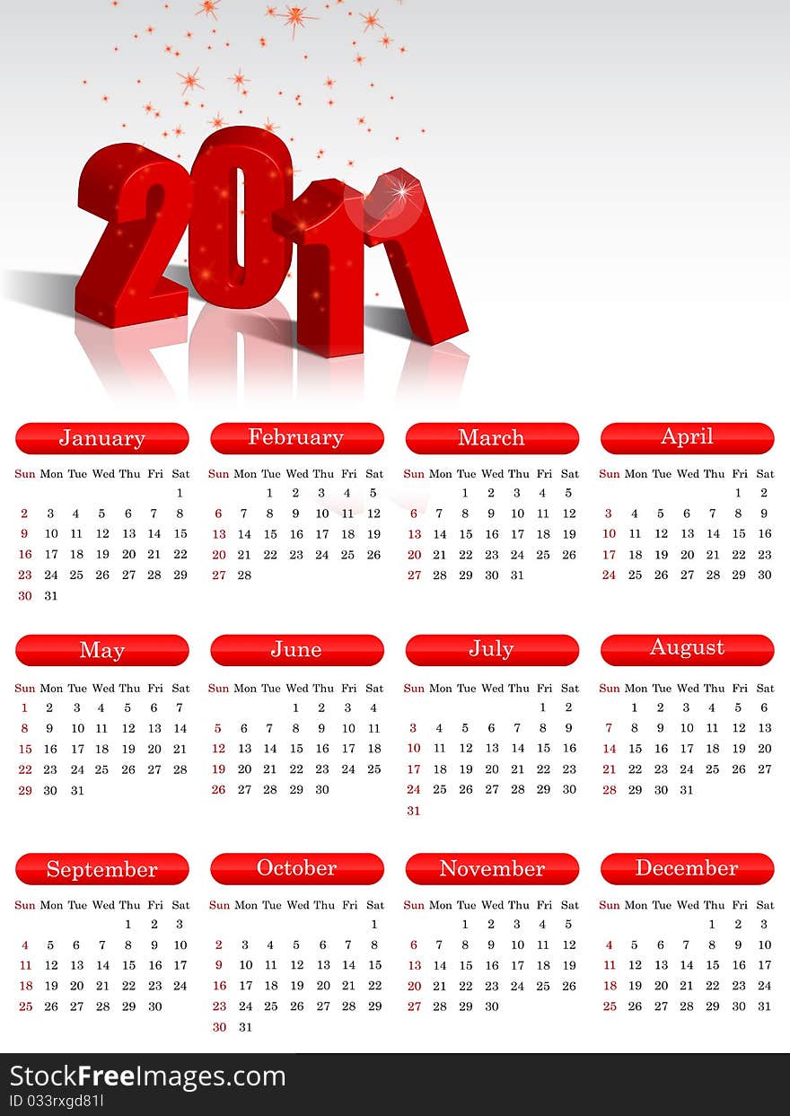 Calendar for 2011 on a white background. Calendar for 2011 on a white background