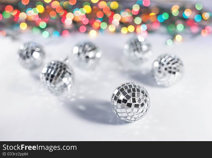 Christmas ornaments in form of disco balls. Christmas ornaments in form of disco balls