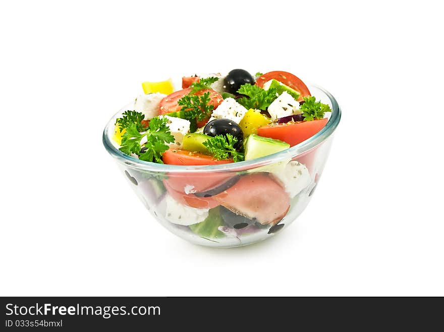 Salad in bowl isolated on white