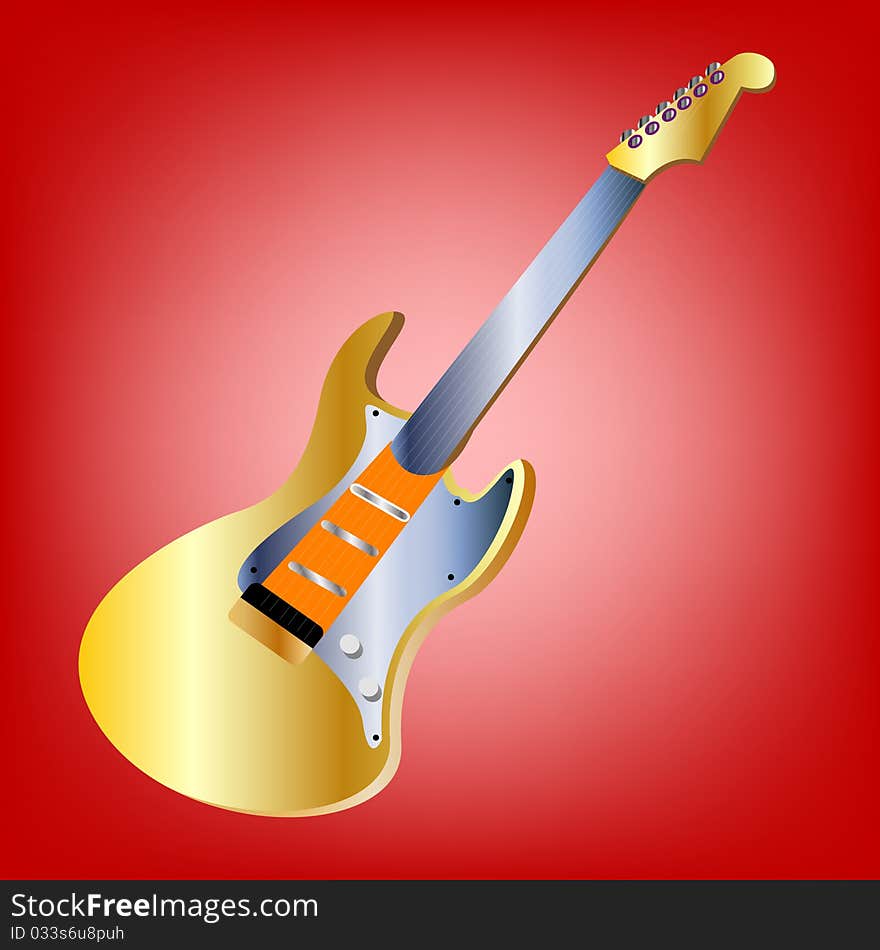 Guitar On Red Background