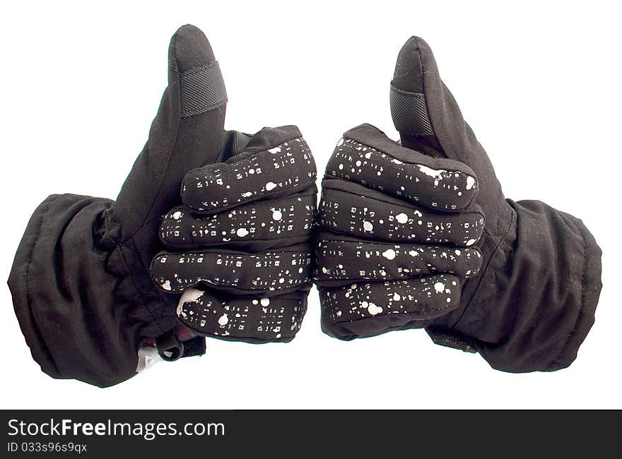 Black gloves with a white background