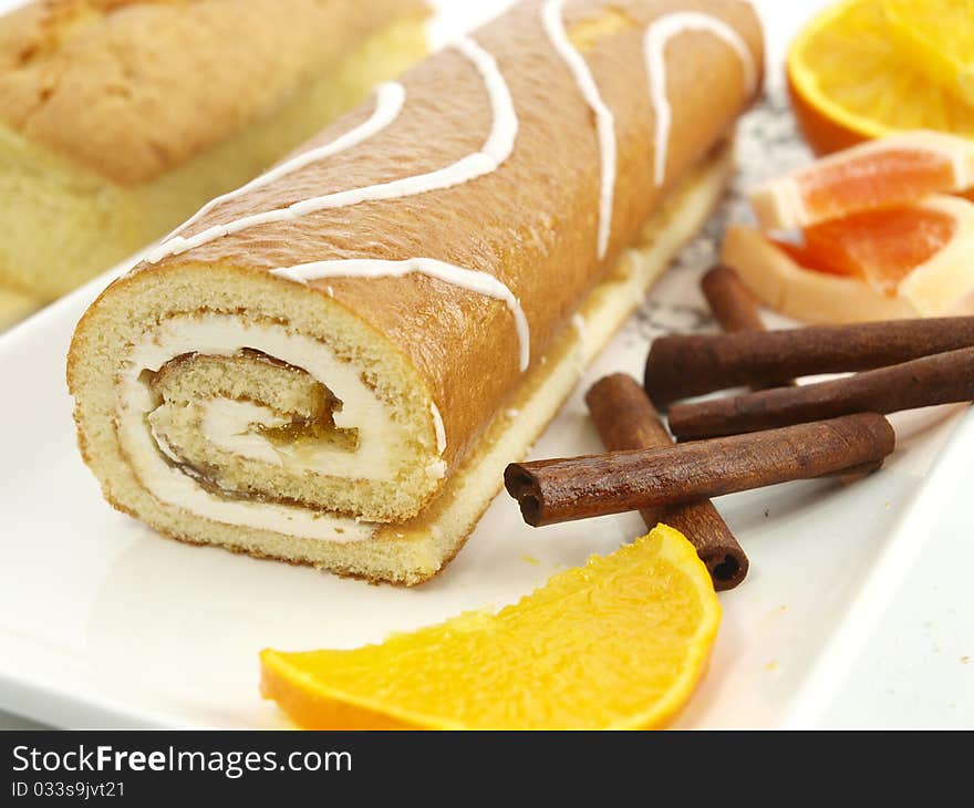 Fresh baked cake with orange