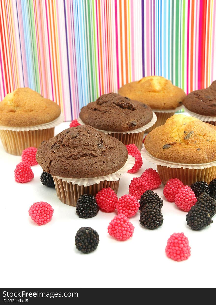 Fresh baked raspberry and chocolate muffins. Fresh baked raspberry and chocolate muffins