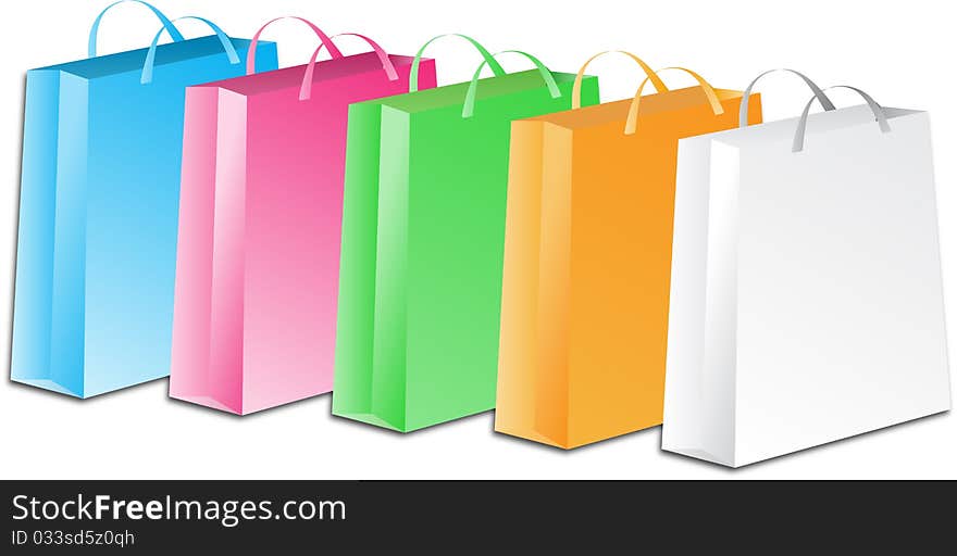 A set of five multi colored shopping bag. A set of five multi colored shopping bag