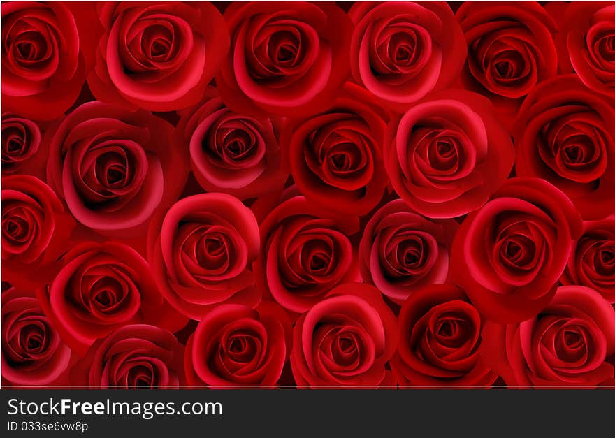 Big Bunch Of Red Roses. Vector