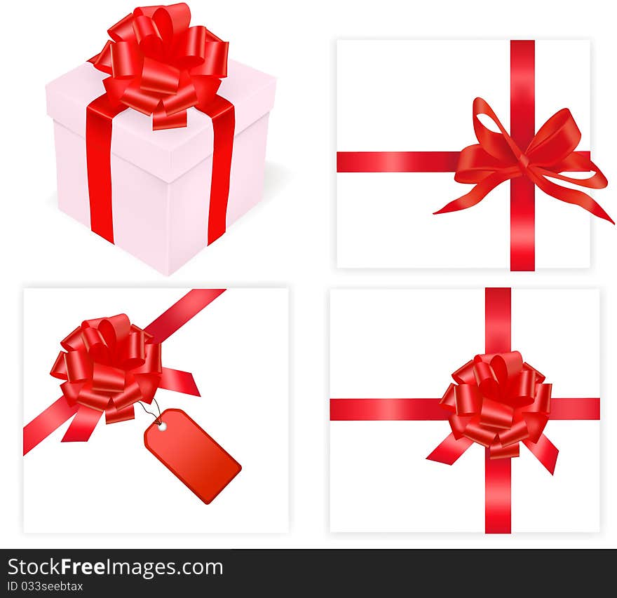 Big set of red bows and box. Vector illustration. Big set of red bows and box. Vector illustration.