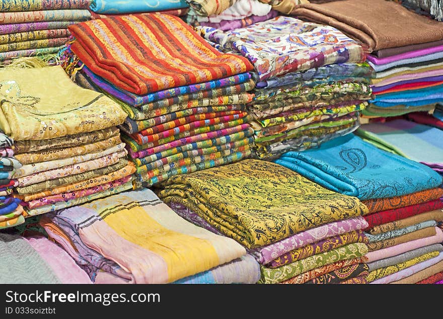 Fabrics at a market stall