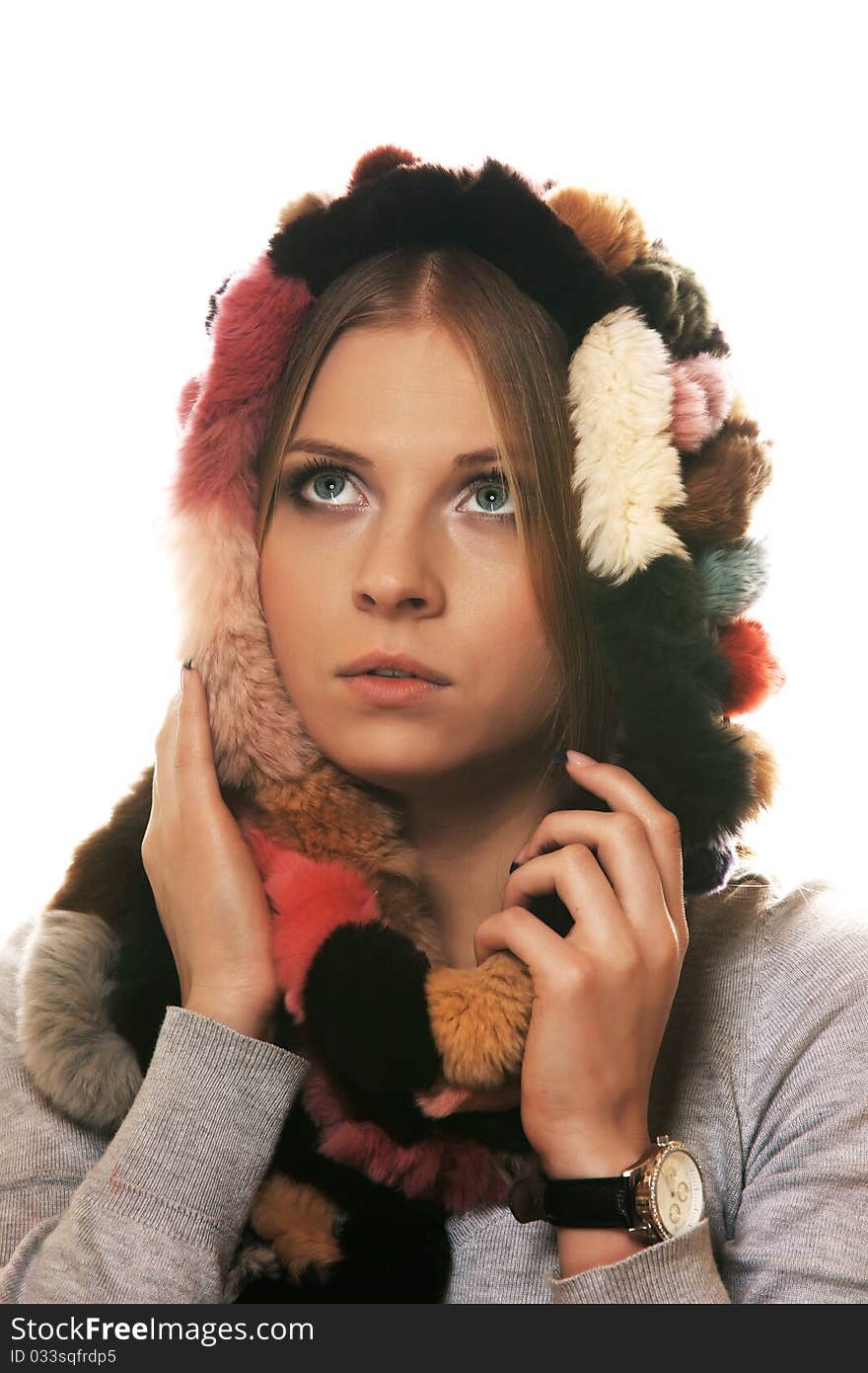 Portrait of the blonde on a white background