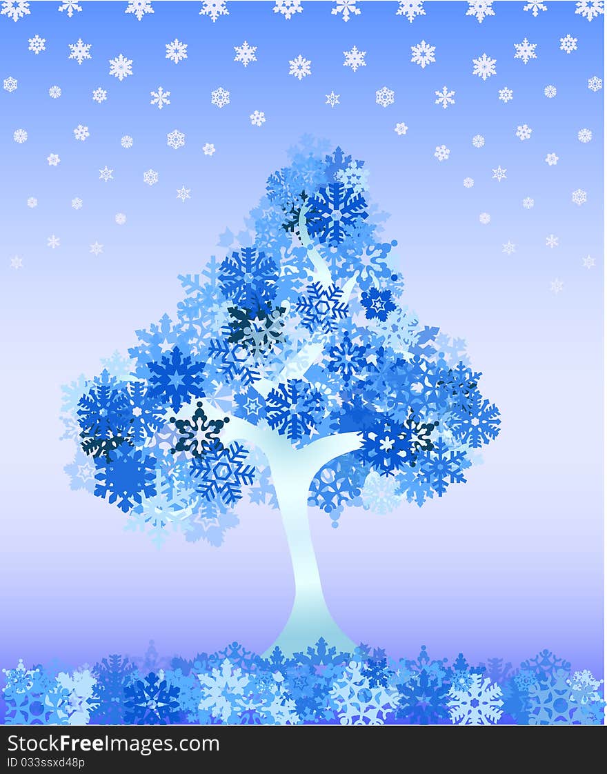 Winter tree from snowflakes