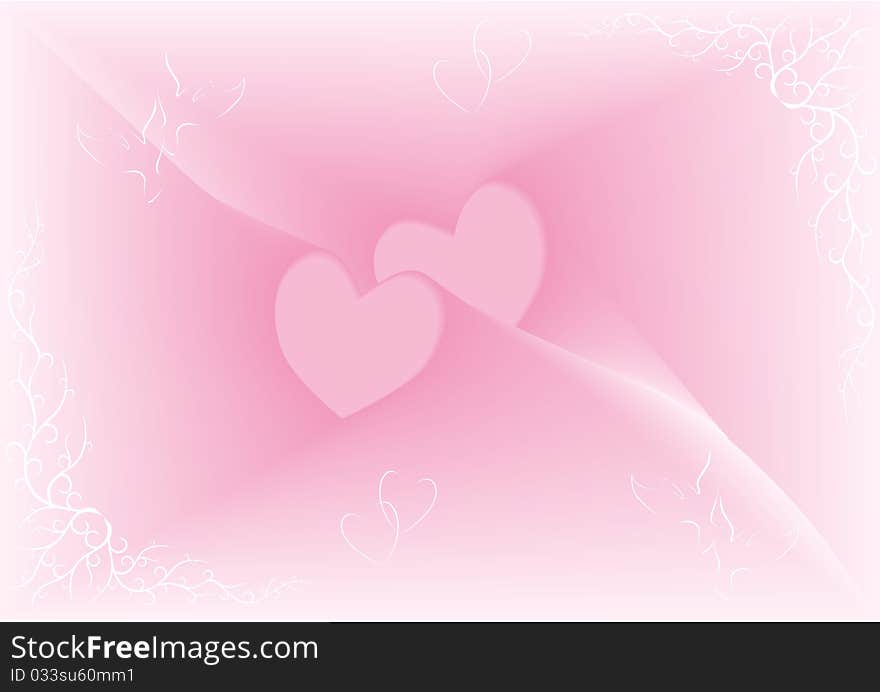 Two hearts against the pink abstract background and white frame