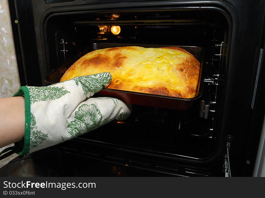 Ruddy pie get from an oven. Ruddy pie get from an oven