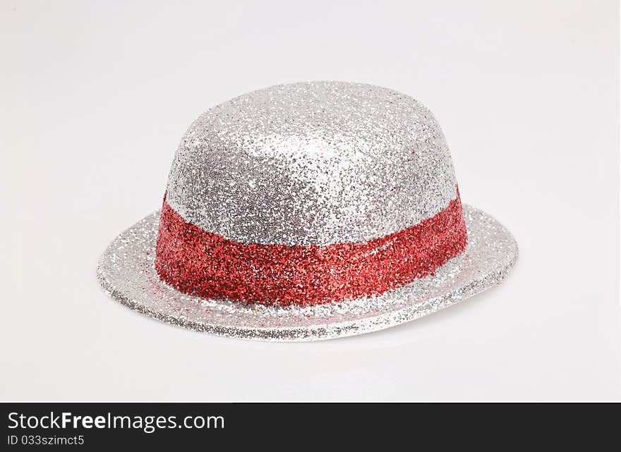 Holiday series: christmas silver decorated hat over white. Holiday series: christmas silver decorated hat over white