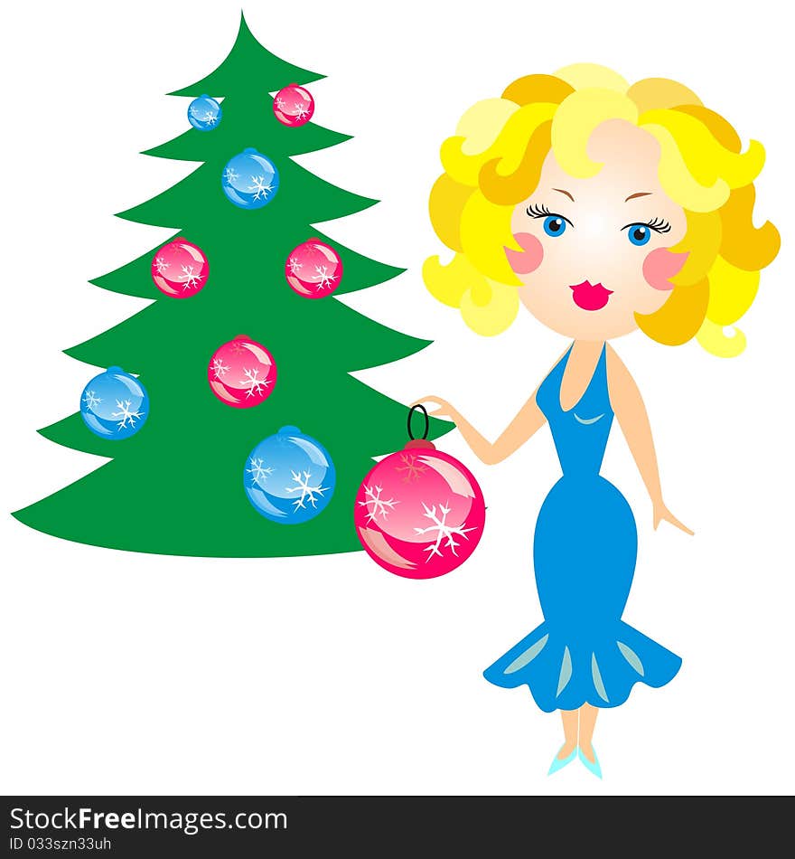 vector blonde decorated with Christmas tree