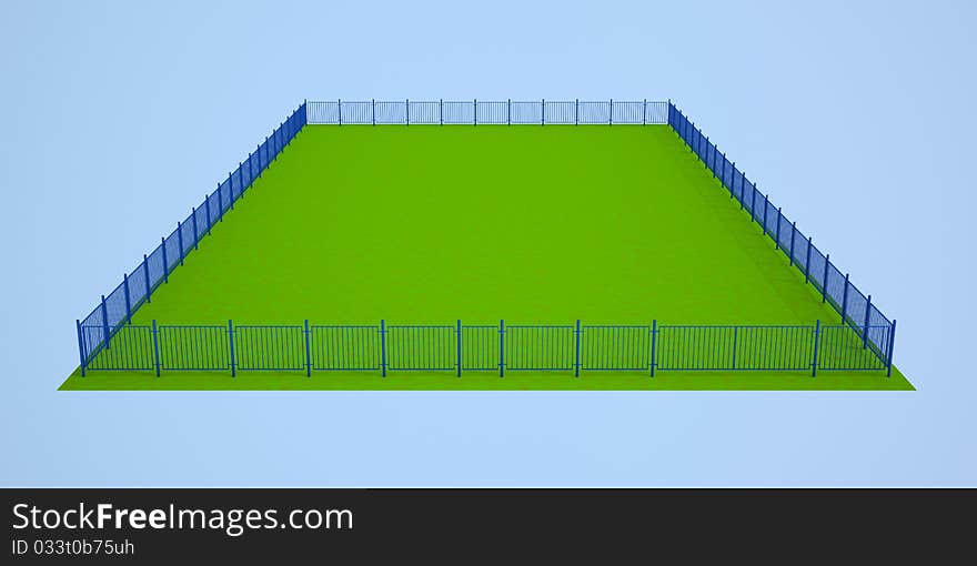 Empty ground surrounded with a dark blue fence