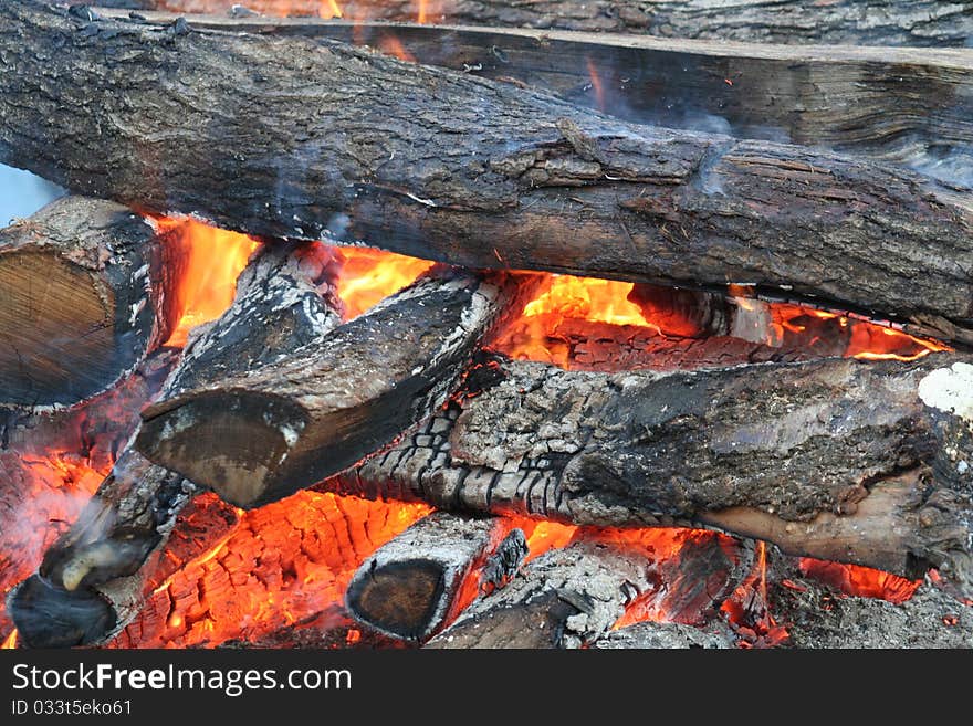 Wood fire in full flames