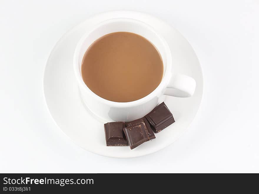 White coffee mug with chocolate bars