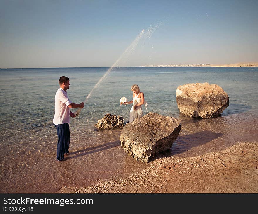 Couple on the seaside happiness, smile