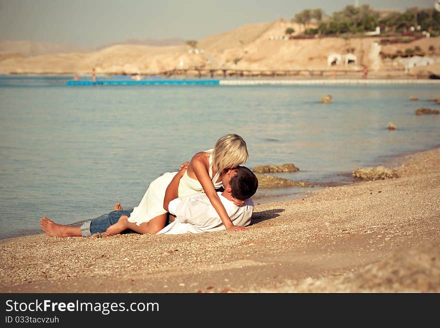 Couple  kissed on beach