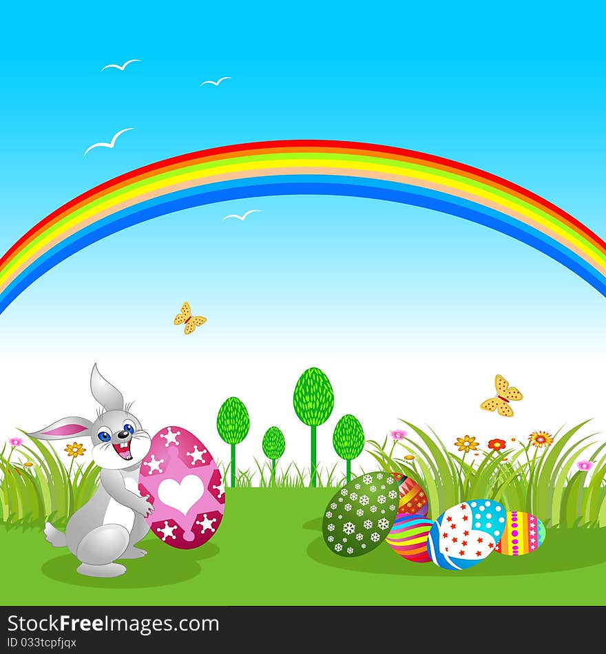 Easter bunny with rainbow