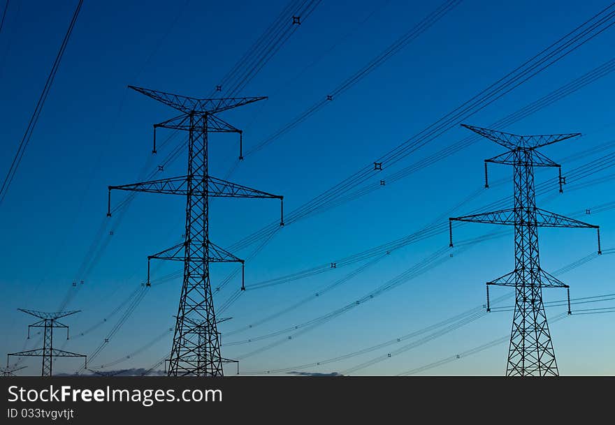 Electrical Towers (Electricity Pylons) at Dusk