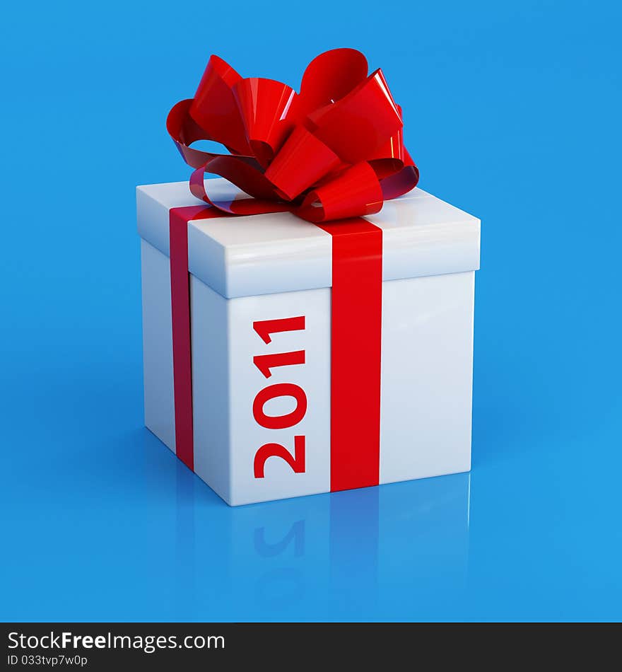 Gift, will draw a red ribbon on a blue background