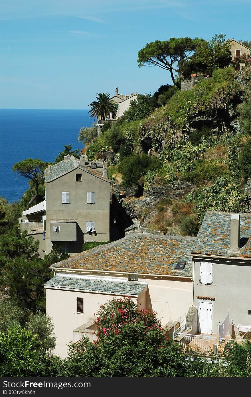 Nonza village with sea view. Corsica, France