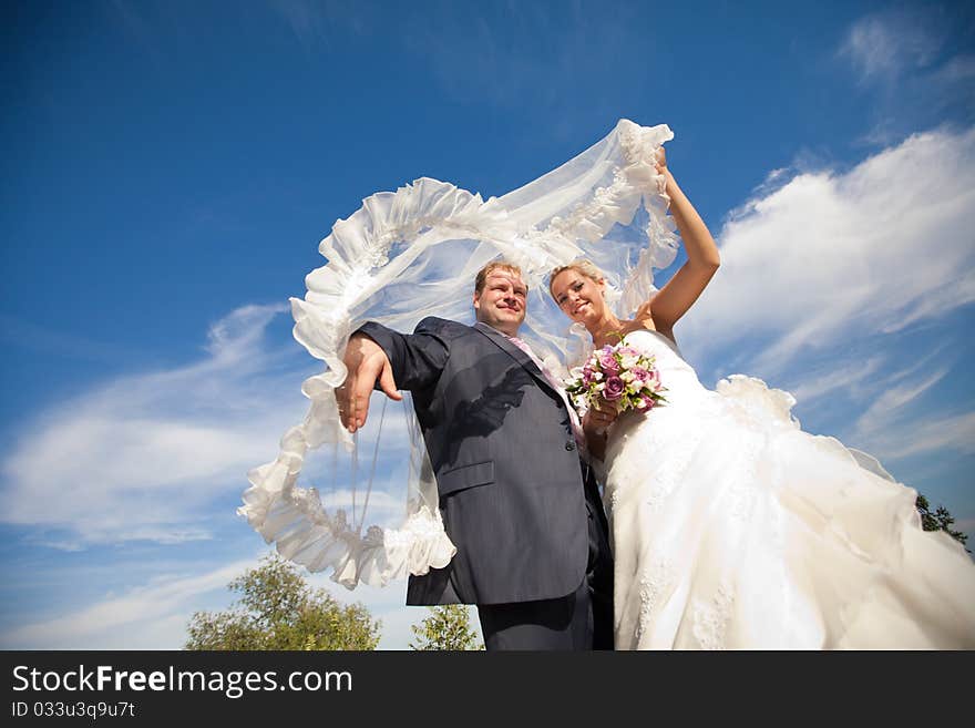 Bride and groom under the veil. Bride and groom under the veil