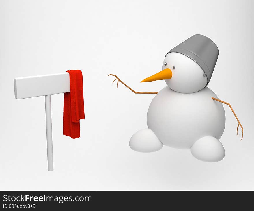 Snowman with plate and red scarf. Snowman with plate and red scarf