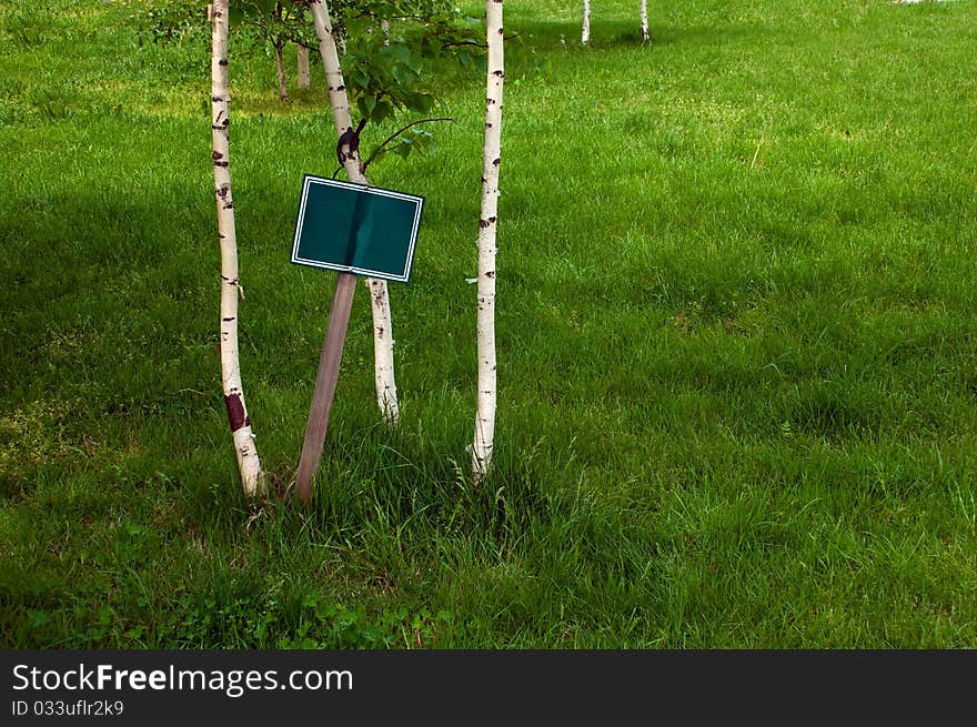 An empty sign on the lawn.