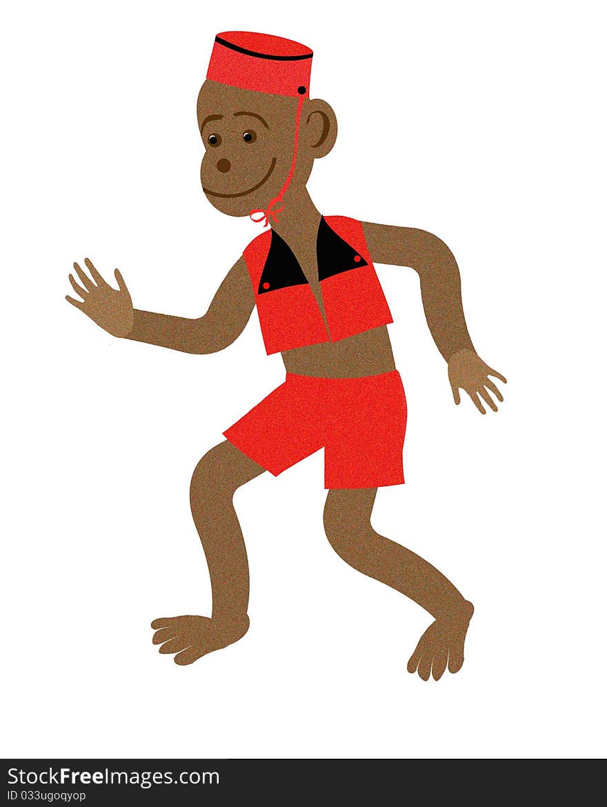 Brown monkey with red hat and vest illustration. Brown monkey with red hat and vest illustration